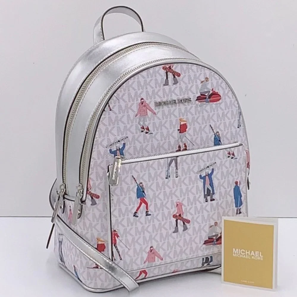 Michael Kors Jet Set Girls Adina Medium Backpack Bright White Silver Multi - Picture 4 of 16